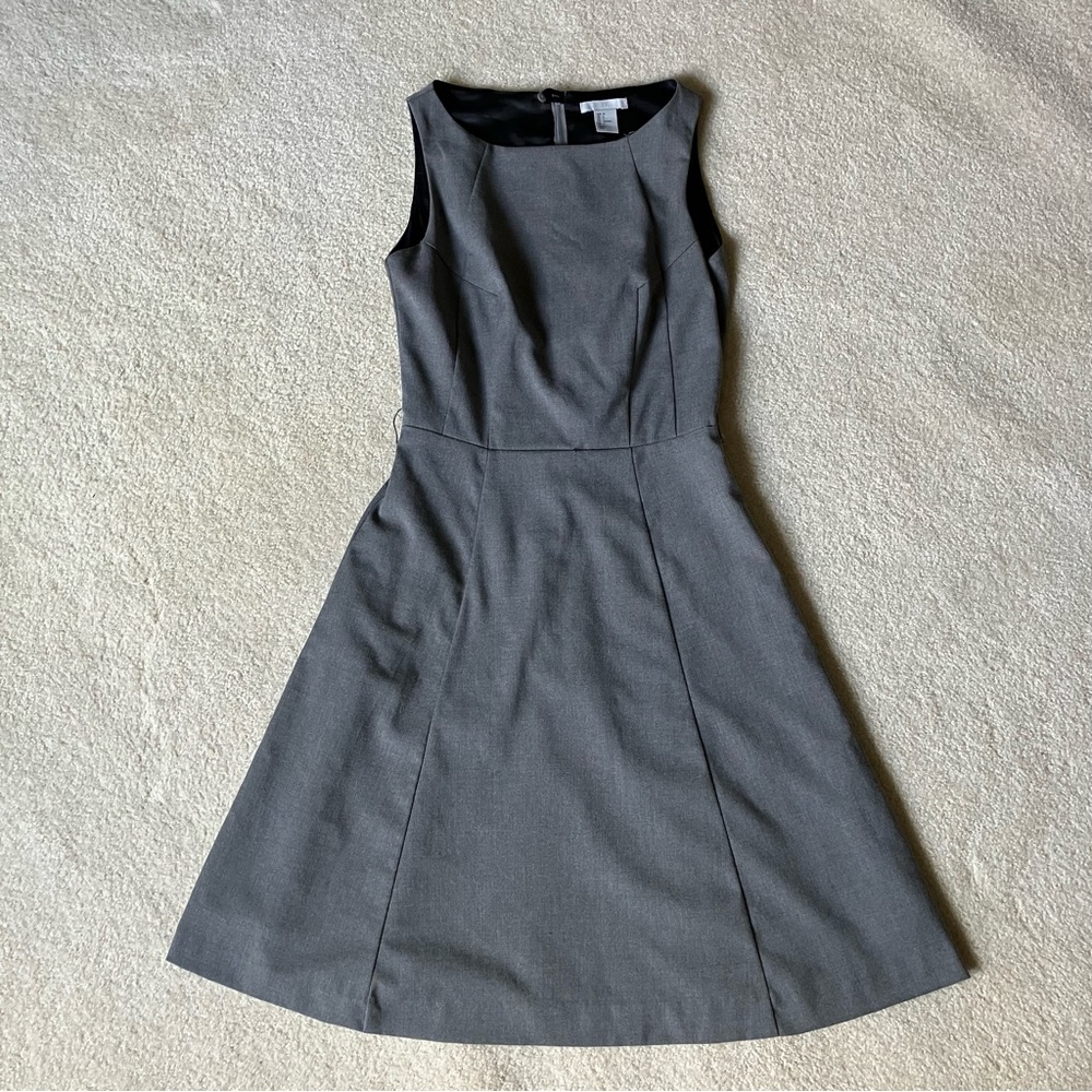 Gray dress with boat neck collar